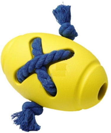Игрушка для собак HOMEPET SILVER SERIES 8*12.7 см мяч регби с канатом  желтый каучук